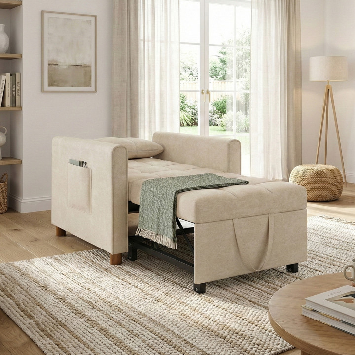 Divano letto EMILE 1 posto 69 x 170 cm in ciniglia beige