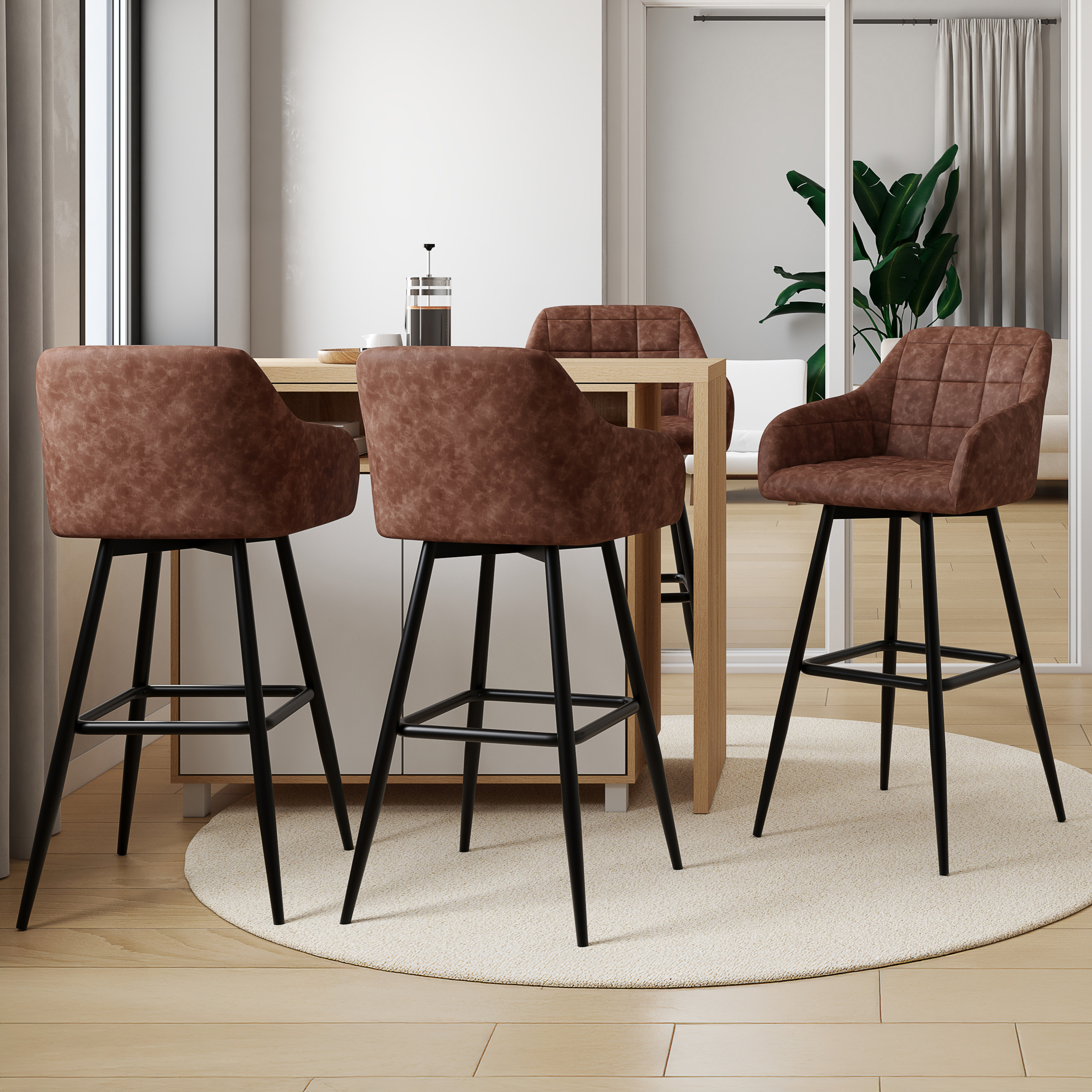Lot de 4 tabourets de bar avec accoudoirs marron vintage