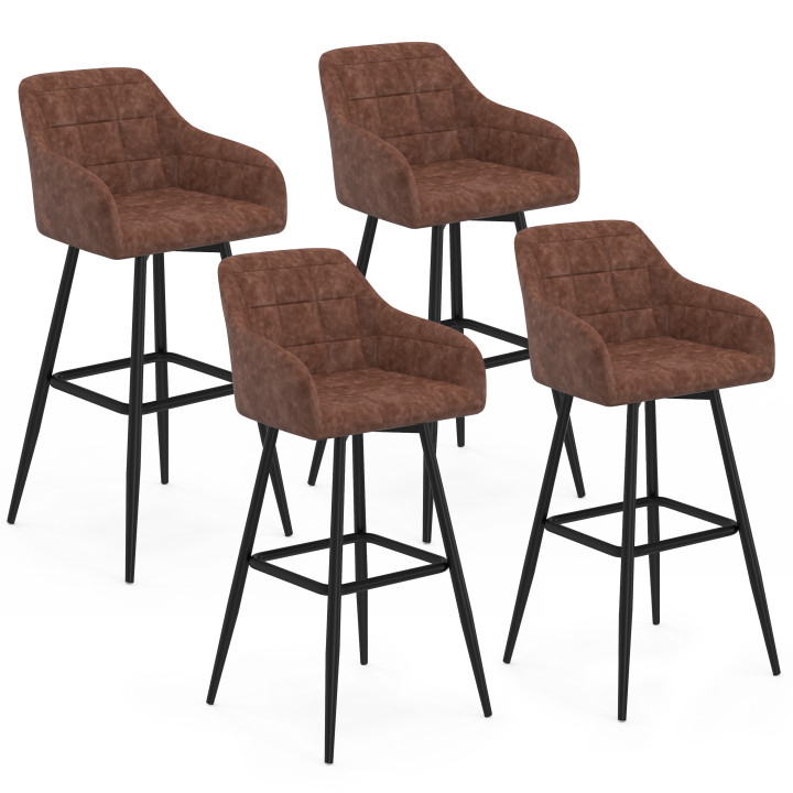 Lot de 4 tabourets de bar MADY avec accoudoirs marron vintage