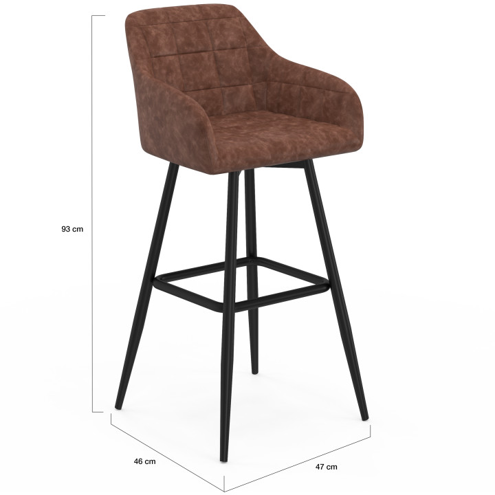 Lot de 4 tabourets de bar MADY avec accoudoirs marron vintage