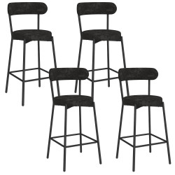 Set van 4 MIKI-barkrukken met gebogen rugleuning van zwarte chenille en zwarte metalen poten