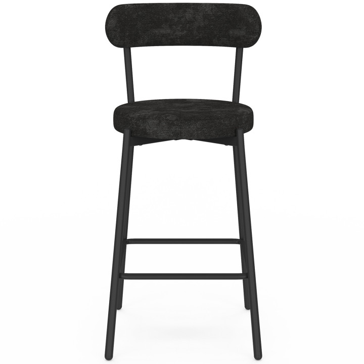 Set van 4 MIKI-barkrukken met gebogen rugleuning van zwarte chenille en zwarte metalen poten