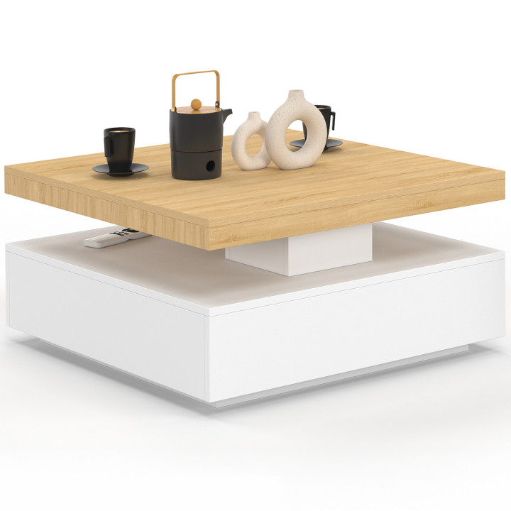 Tavolino quadrato girevole THEA 70 cm legno e bianco