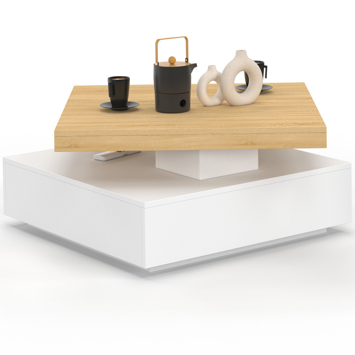 Tavolino quadrato girevole THEA 70 cm legno e bianco