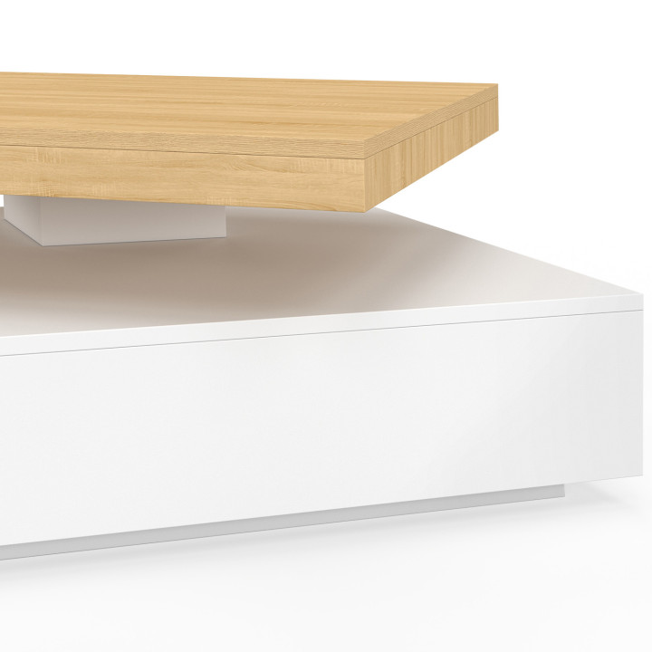 Tavolino quadrato girevole THEA 70 cm legno e bianco