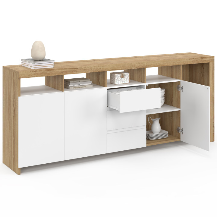 Credenza MALO 180 cm in legno effetto faggio bianco con 3 ante e 3 cassetti