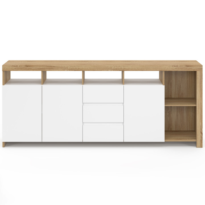Credenza MALO 180 cm in legno effetto faggio bianco con 3 ante e 3 cassetti