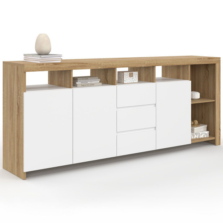 Credenza MALO 180 cm in legno effetto faggio bianco con 3 ante e 3 cassetti