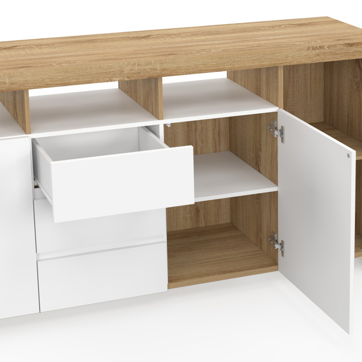 Credenza MALO 180 cm in legno effetto faggio bianco con 3 ante e 3 cassetti