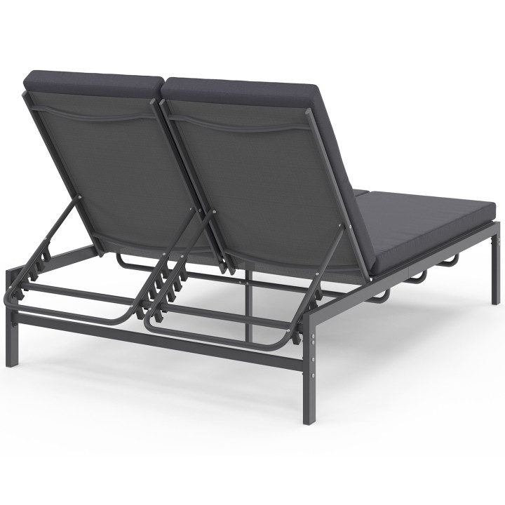 Lit bain de soleil double 185 cm métal avec matelas gris