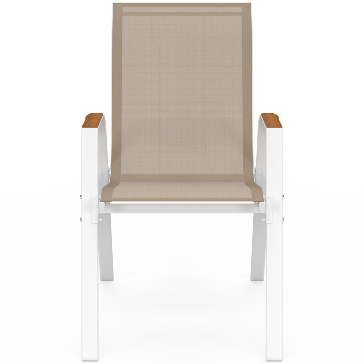 Set van 4 NOUMEA tuinstoelen, metaal en textilene, wit en hout