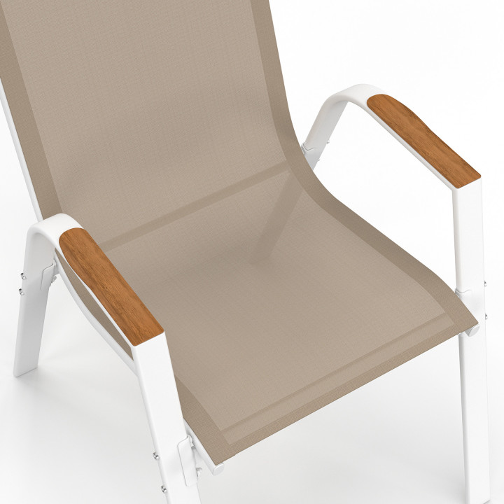Lot de 4 chaises de jardin NOUMEA métal et textilène empilables blanc et bois