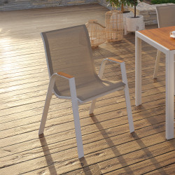 Set van 6 NOUMEA tuinstoelen, metaal en textilene, wit en hout