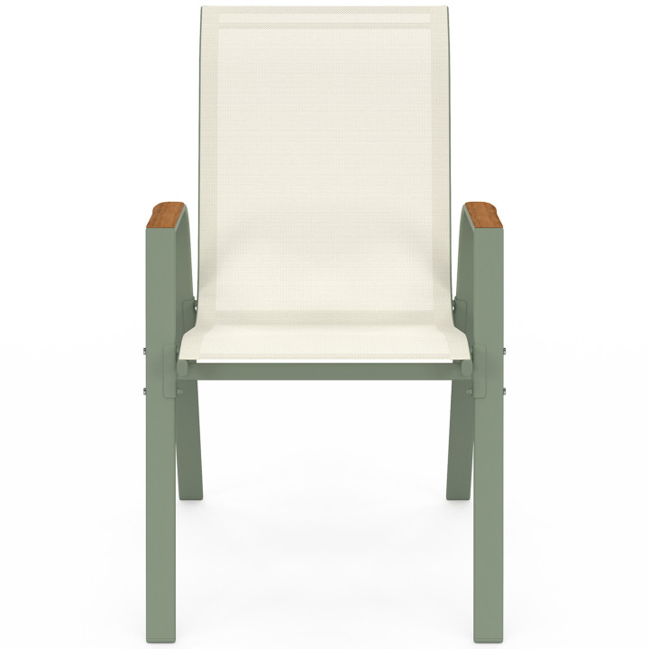 Lot de 6 chaises de jardin NOUMEA métal et textilène empilables vert et bois
