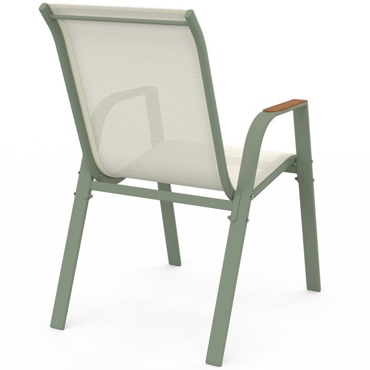 Lot de 6 chaises de jardin NOUMEA métal et textilène empilables vert et bois