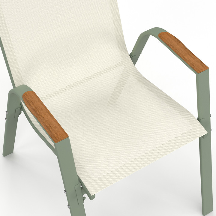 Set van 6 NOUMEA metalen en textilene tuinstoelen, groen en hout