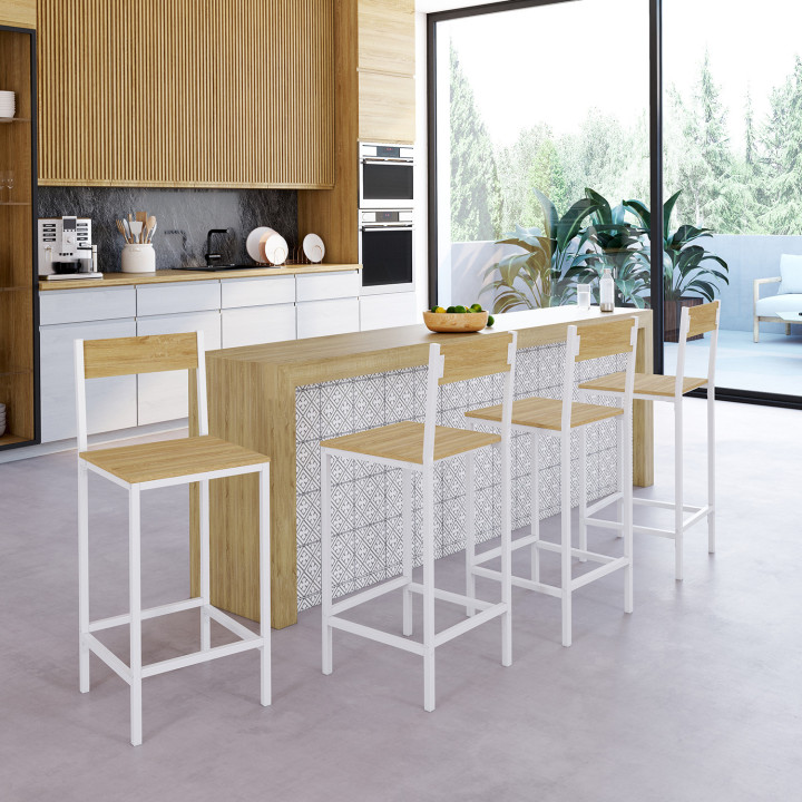 Lot de 4 tabourets de bar DETROIT avec dossier chaise de cuisine design industriel