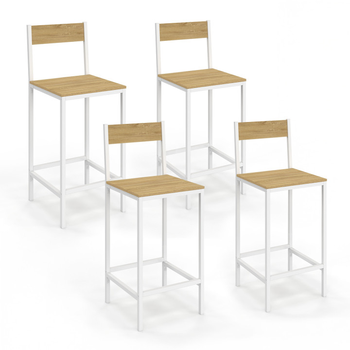 Lot de 4 tabourets de bar DETROIT avec dossier chaise de cuisine design industriel
