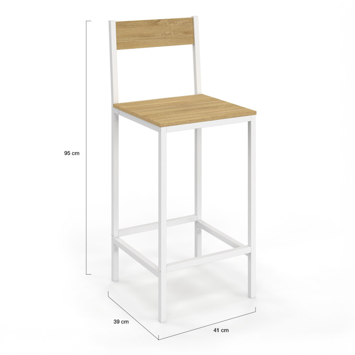 Lot de 4 tabourets de bar DETROIT avec dossier chaise de cuisine design industriel