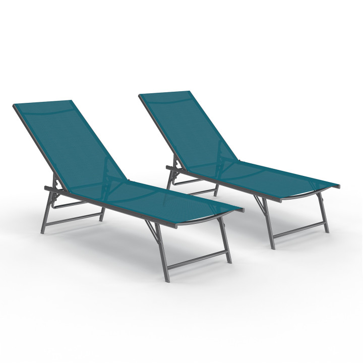 Set van 2 antracietgrijze stalen tuinstoelen met eendenblauwe stof - KAILUA | ID Market