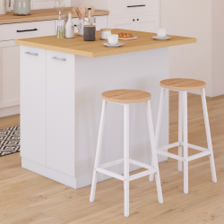 Voordelig keukeneiland 100 cm wit en imitatiebeuken - IVO | ID Market