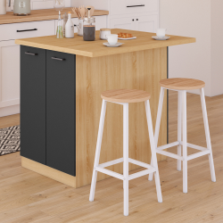 Ilot central IVO 100 cm bois façon hêtre portes noires avec plan de travail