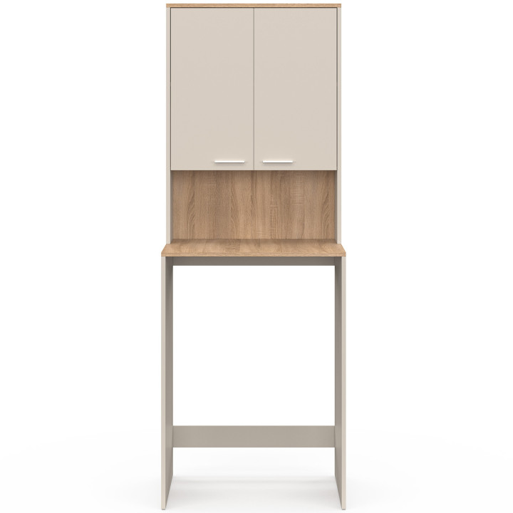 Meuble dessus de machine à laver WALLIS avec placard beige et bois façon hêtre