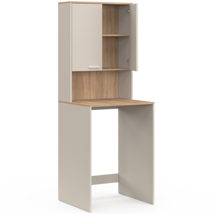 WALLIS wasmachine opzetstuk met beige en beukenhouten kast