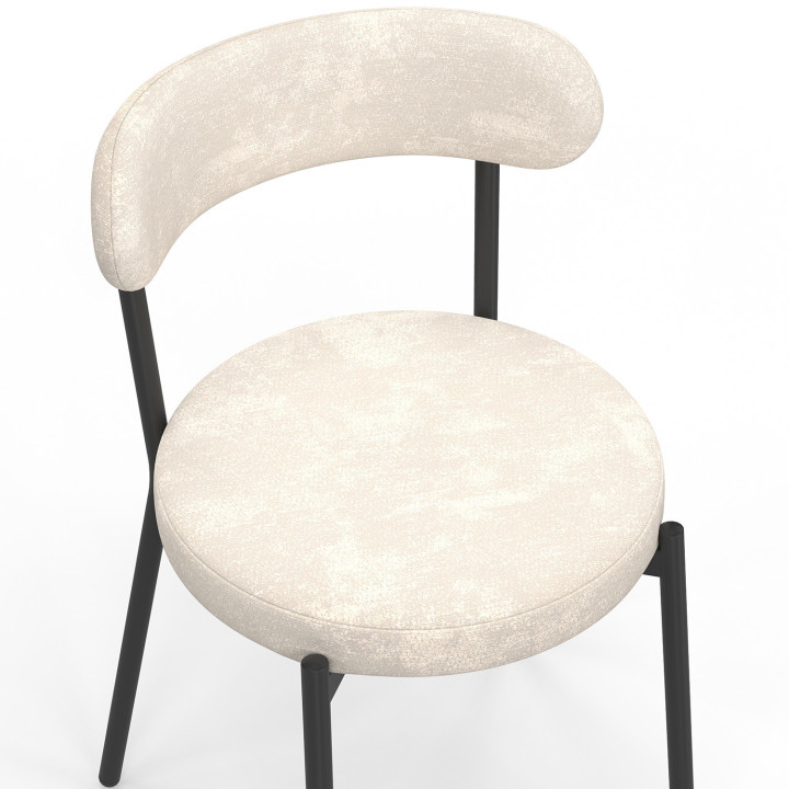 Lot de 6 chaises MIKI dossier incurvé en tissu chenille écru pieds en métal noir