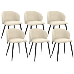 Lot de 6 chaises KIRA en velours crème pour salle à manger