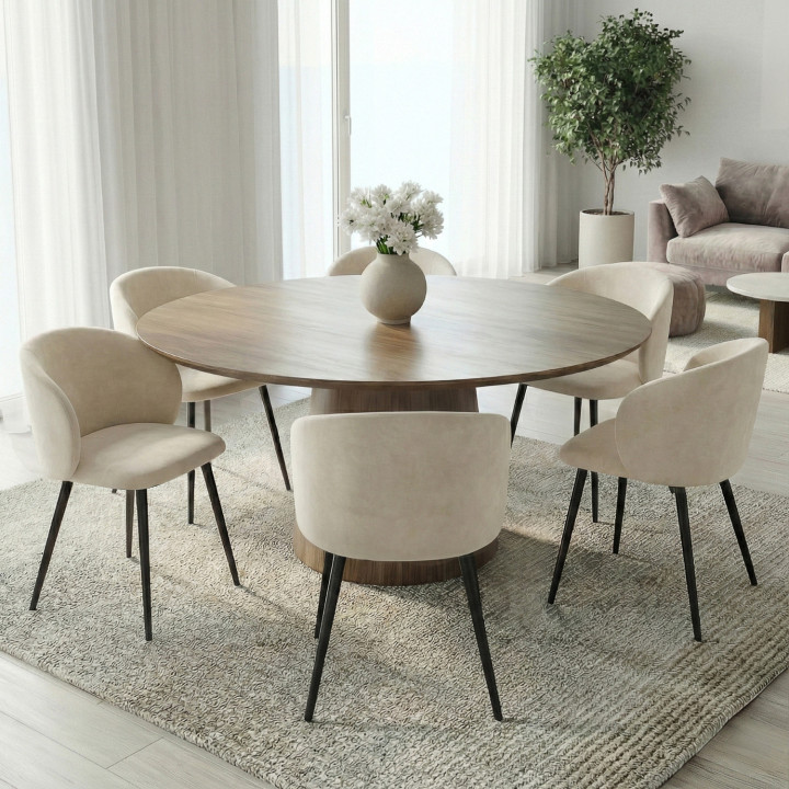 Set van 6 crèmekleurige fluwelen KIRA eetkamerstoelen