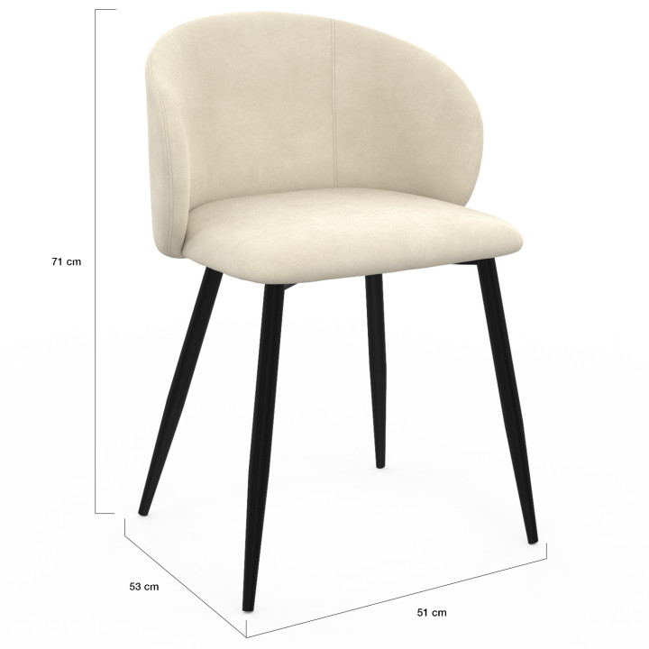 Lot de 6 chaises KIRA en velours crème pour salle à manger