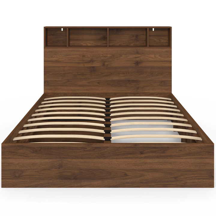 Letto matrimoniale CLEM con contenitore + testata e rete effetto noce 140 x 190 cm