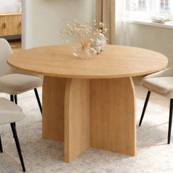 Ronde vaste eettafel voor 6 personen, beukenhout effect, 110 cm - EDITH| IdMarket