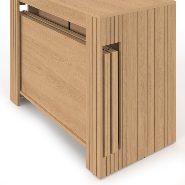 Uitschuifbare buffettafel JULIETTE voor 10 personen, 235 cm, met lattenpatroon en houten latten in eikenkleur