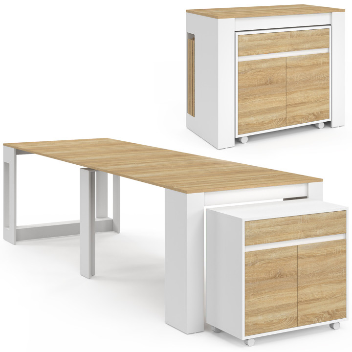 Tavolo da pranzo allungabile per 14 persone, 285 cm, in legno bianco effetto faggio - ORLANDO