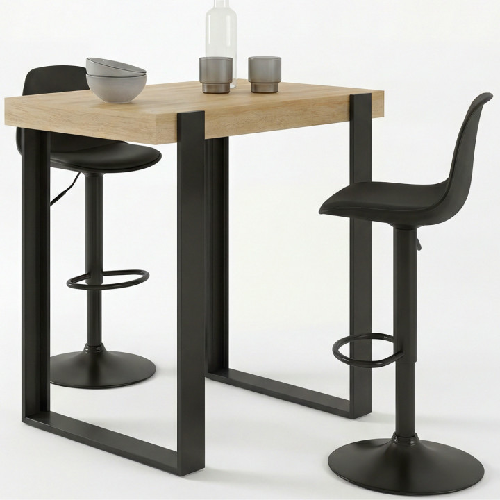 Set Bartisch PHOENIX aus Holz und Schwarz und 2 Hocker KARL schwarz Fuß schwarz