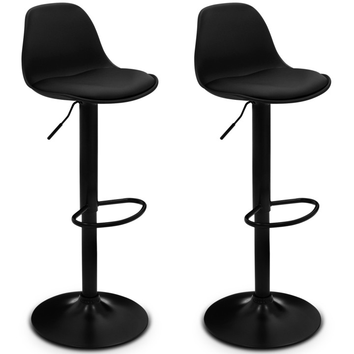 Ensemble table de bar PHOENIX bois et noir et 2 tabourets KARL noir pied noir