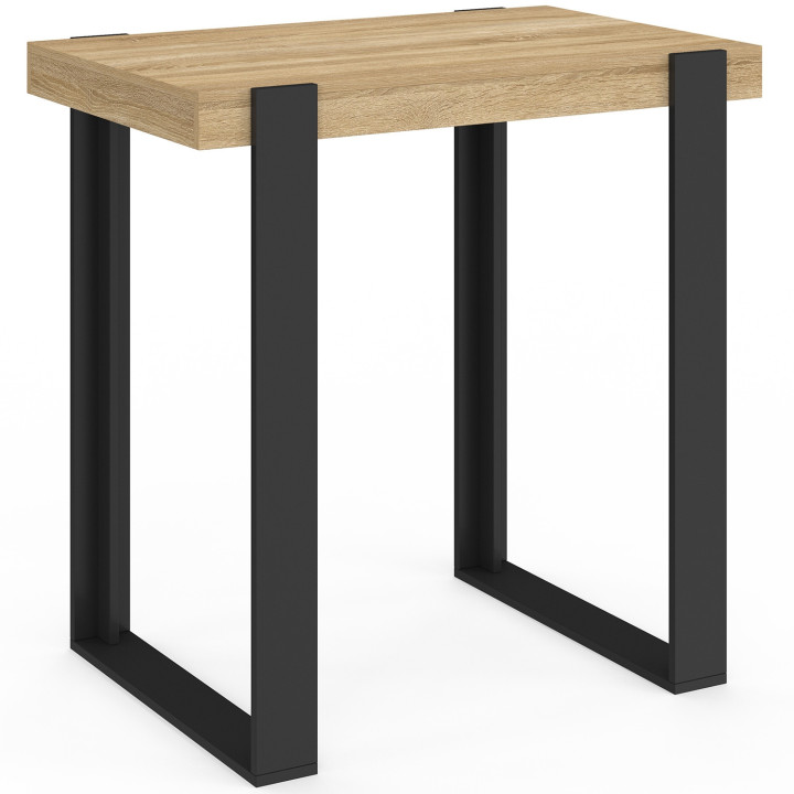 Mesa de bar PHOENIX de madera y negra y 2 taburetes KARL negros con patas negras