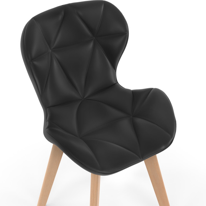 Ensemble table à manger extensible ronde YUNA plateau bois et pied filaire en métal 110-150 cm et 4 chaises ROBINE en PU noires