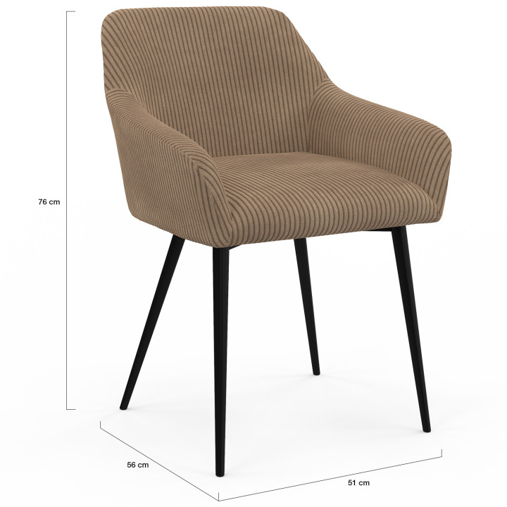 Lot de 2 chaises de salle à manger, fauteuils de table JANY en velours côtelé taupe