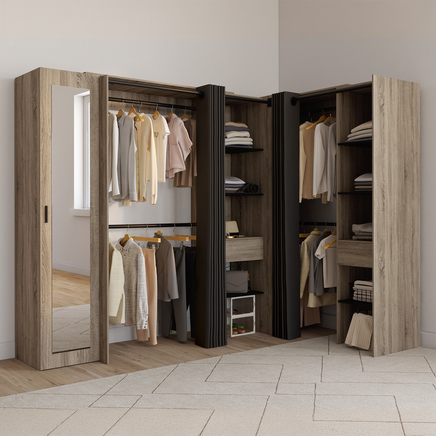 IDMarket - Dressing extensible angle MARLON 230 x 140 x 180 cm hêtre