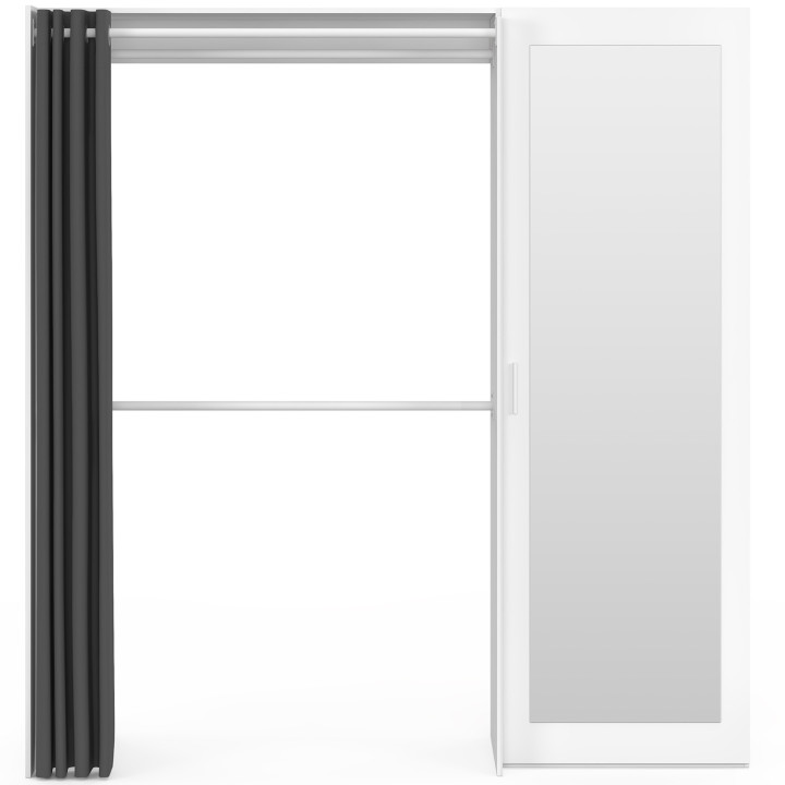 MARTY 120/170 x 50 x 180 cm armadio bianco espandibile con ripiani + armadio doppio + specchio + tenda grigia