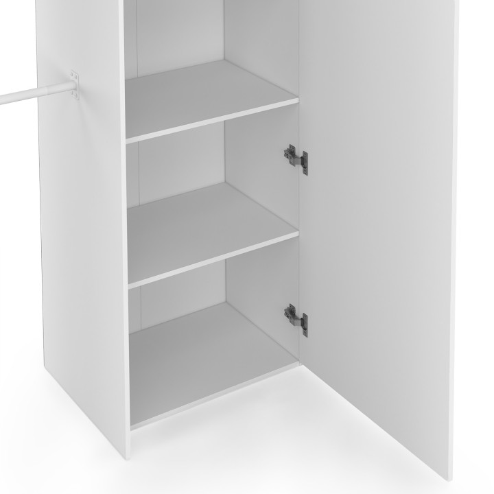 MARTY 120/170 x 50 x 180 cm armadio bianco espandibile con ripiani + armadio doppio + specchio + tenda grigia