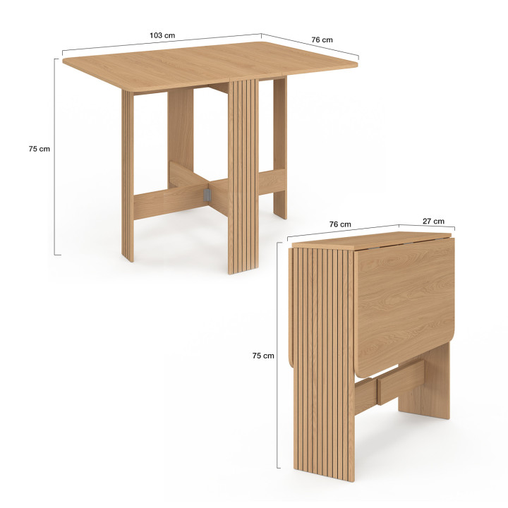 Tavolino pieghevole JULIETTE per 2-4 persone, con doghe in legno color rovere, 103 x 76 cm
