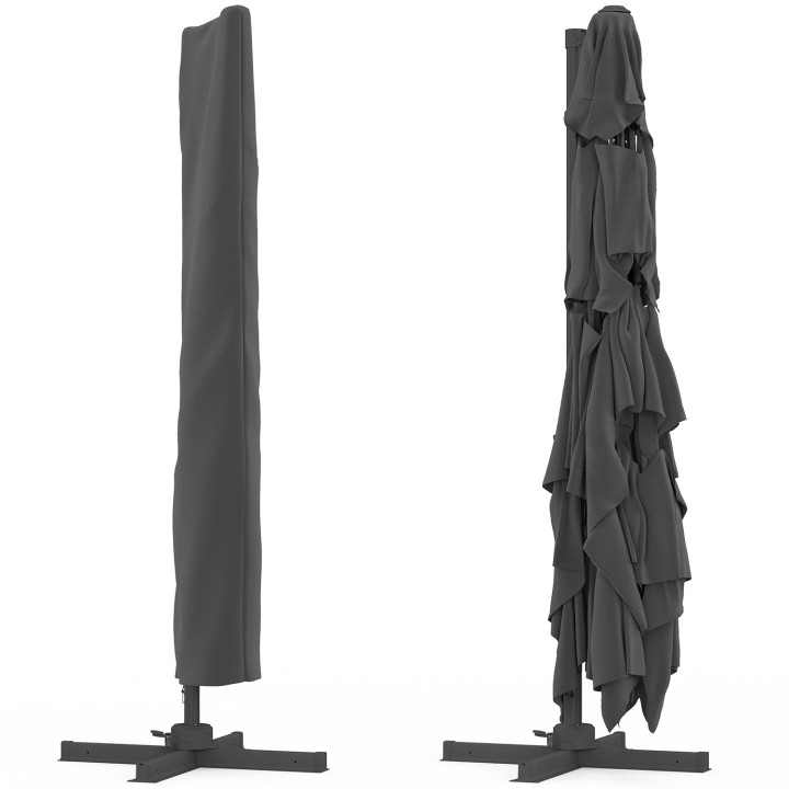 Sombrilla descentrada, inclinable y giratoria 360°, con múltiples lonas, resistente a vientos fuertes, gris, 3x4 m, con funda - 