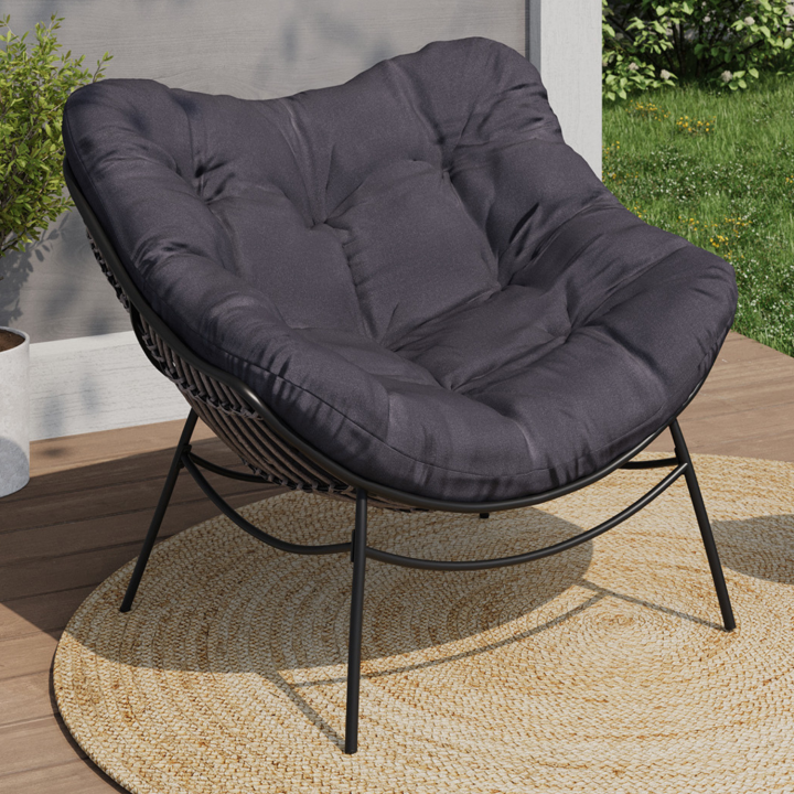 Fauteuil de jardin relax LOA effet rotin gris et coussin gris