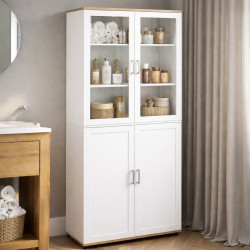 Geschirrschrank weiß und Holz Highboard 176cm mit Türen und Regalen - VITO | ID Market