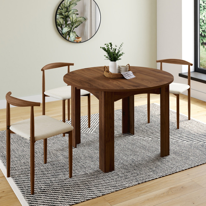 Table à manger extensible ronde DONA 4-8 personnes noyer 110-150 cm