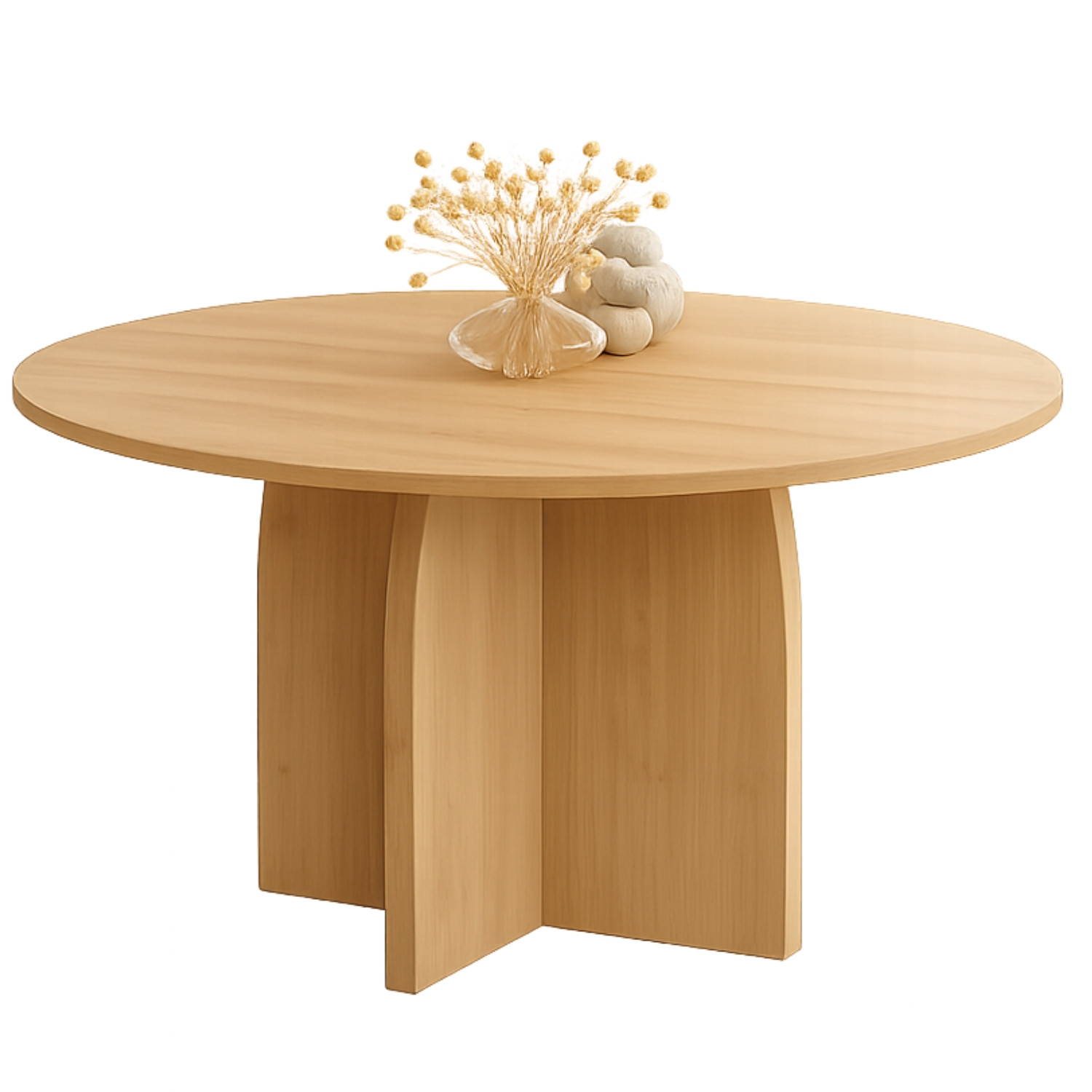 Table à manger fixe ronde 6 personnes bois effet hêtre 110 cm